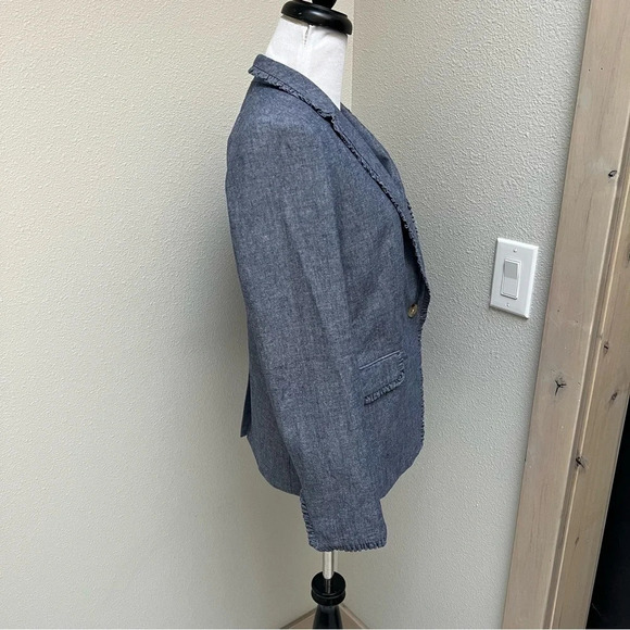 NWOT J. Crew Regent Blazer Blue Chambray Ruffled Trim Classic Preppy Women’s 4 - Picture 6 of 14